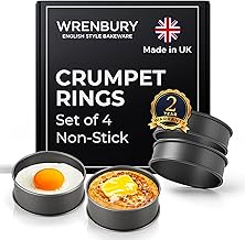 Wrenbury Crumpet Rings - Made in England, Non-Stick Carbon Steel, Set of 4, Egg & Pancake Cooking, Easy Clean