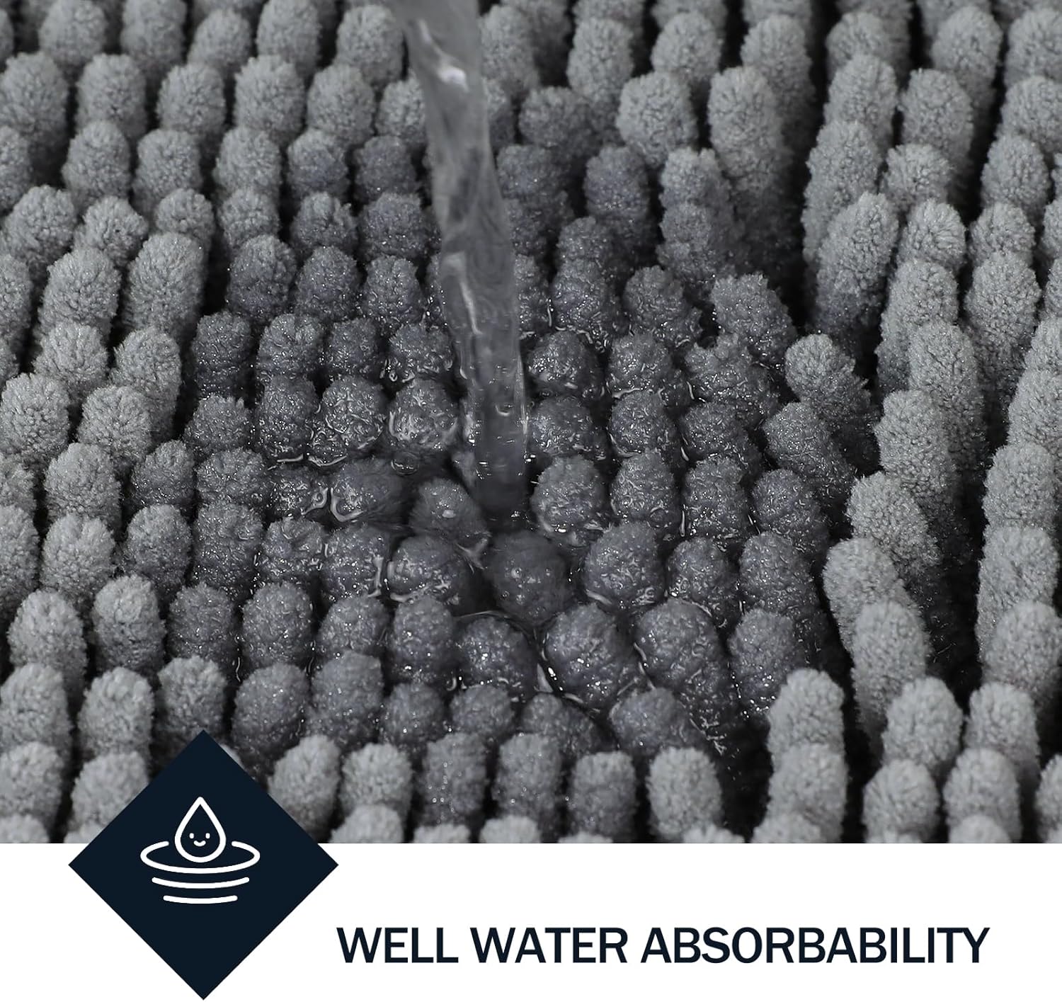 LINLA Bathroom Rugs Sets 2 Piece, Absorbent Soft Chenille Bath Mat, Non-Slip,Quick Dry, Washable, Carpet Mats for Floor, Tub and Shower, 32" x 20"/24" x 17", Grey - Image 4