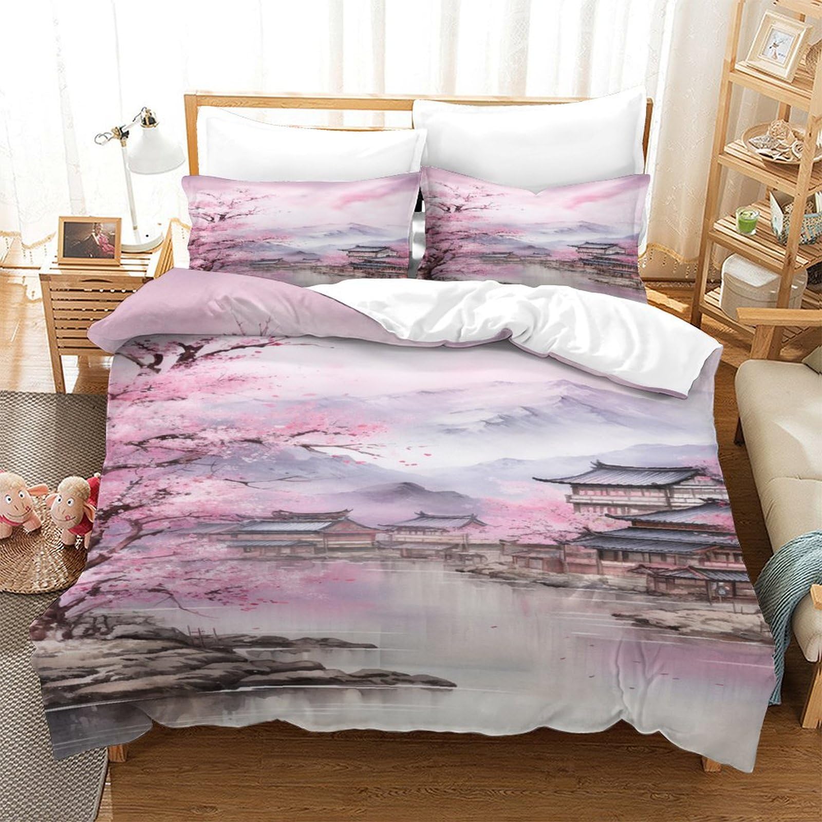 Housse de couette en textile lisse haut de gamme au motif floral japonais