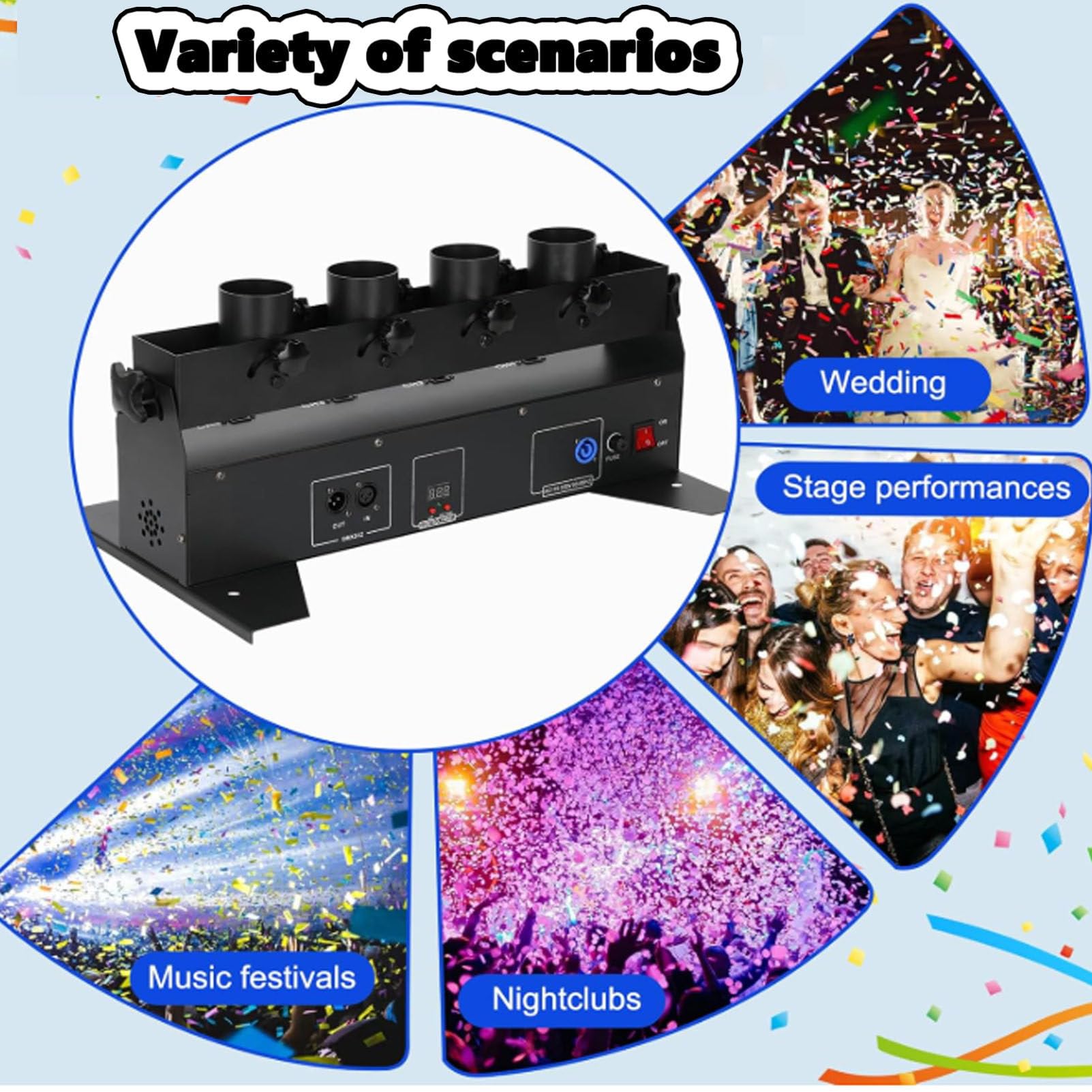 Macchina lanciacoriandoli Professionale, 4 Colpi di coriandoli, Macchina lanciacoriandoli, Cannone per coriandoli DMX/Telecomando per Matrimoni, spettacoli, Discoteche, Club, palco, Feste