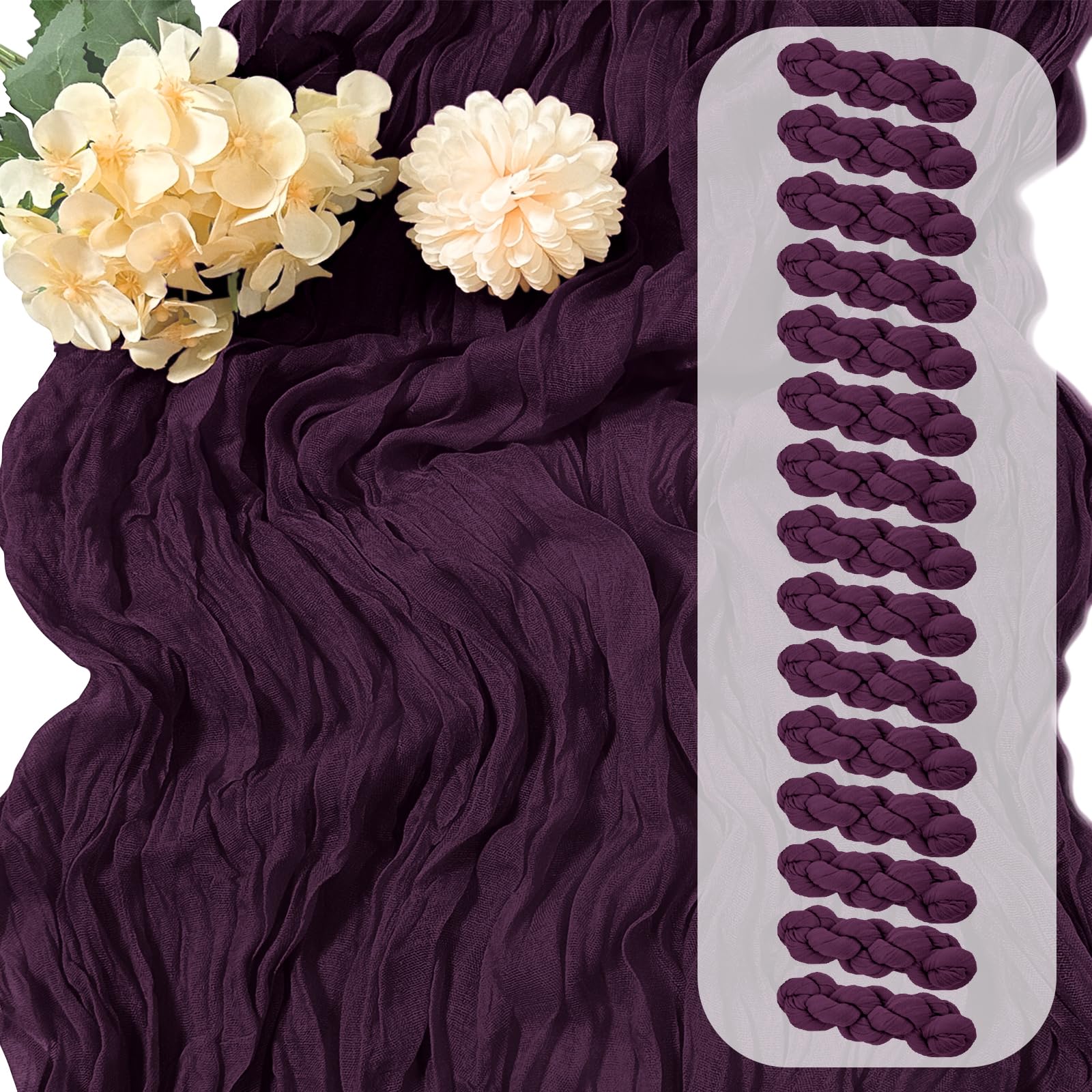 Photo 1 of 15 Pack Dark Purple Cheesecloth Table Runner 17 x 108 inch Cheese Cloth Table Runners 9ft Blue Table Runner Rustic Romantic Sheer Gauze Runner for Wedding Party Baby Shower Table Decoration