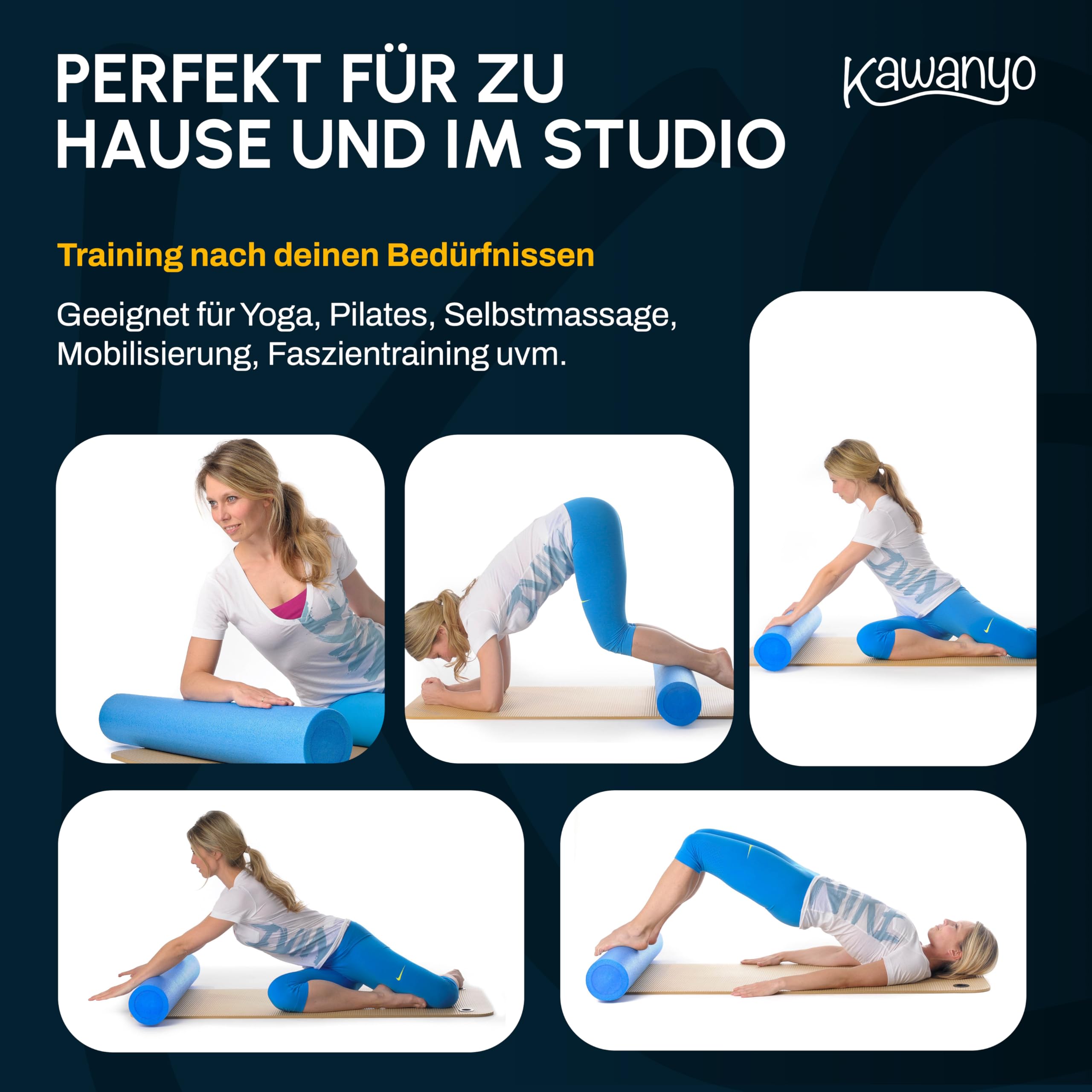 Pilates Rolle für Stabilitäts- & Balanceübungen – Übungshilfe zum Pilatestraining – Yoga Rolle aus Hartschaum für Yoga, Pilates, Fitness, Gymnastik, Reha & Therapie