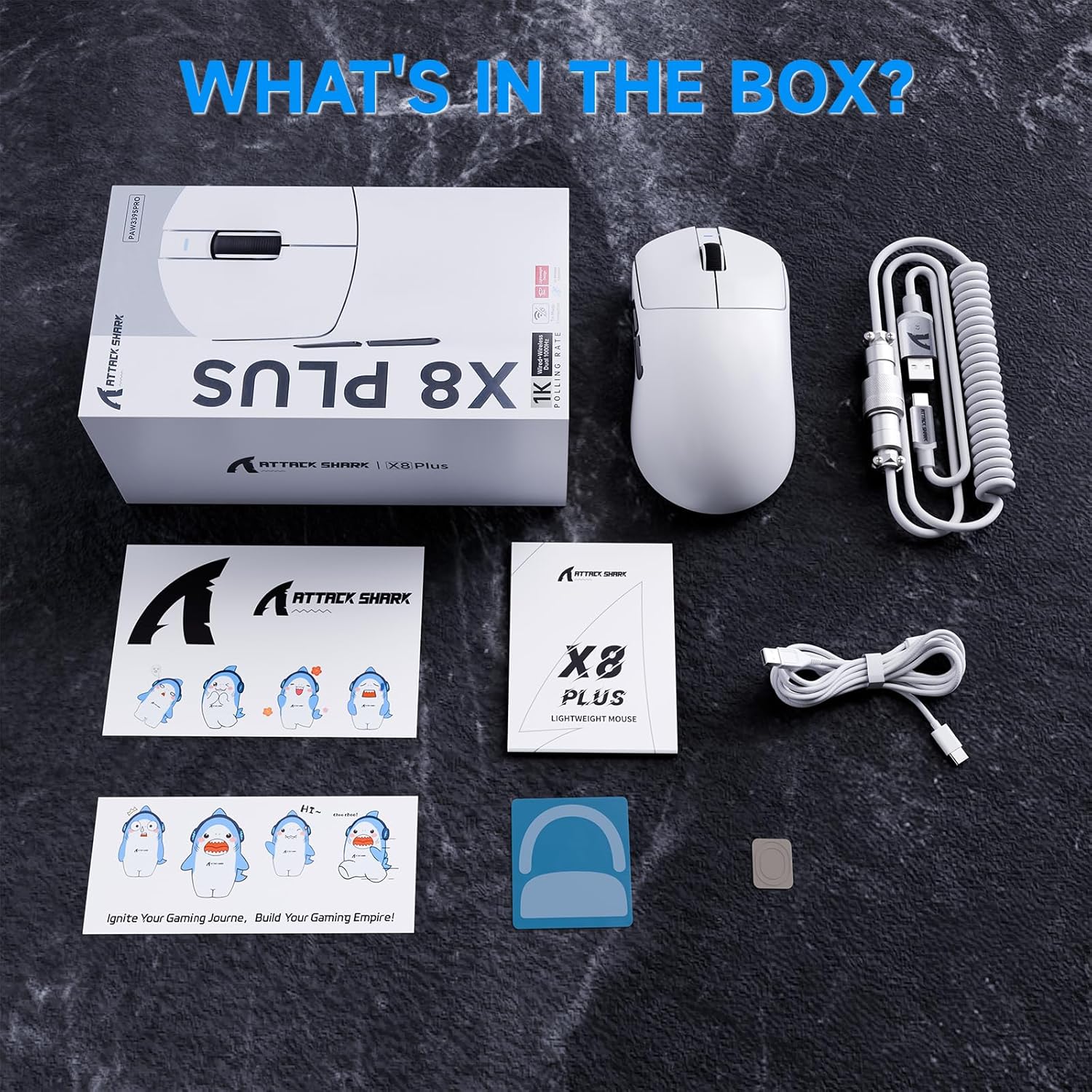 ATTACK SHARK X8Plus 55g Superlight Wireless Gaming Mouse with 40K DPI,PAW 3395PRO Sensor, Broadcom BK52820 Chip,HUANO Switch,Web Driver,Tri-Mode Fit Large Hand Mice with RGB Cable -White