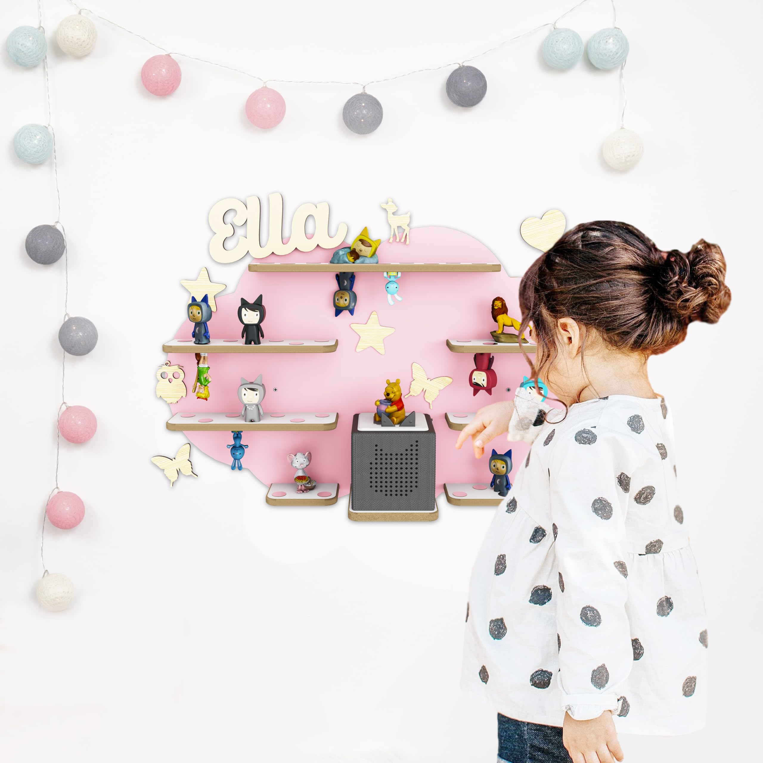 Holzura Kinderregal zur Tonie Aufbewahrung, Wandregal für Toniebox, Regale für Tonibox und Figur, Kinderzimmer Wandregale für Musikbox und Tonie figuren, Wolke (Flamingopink)