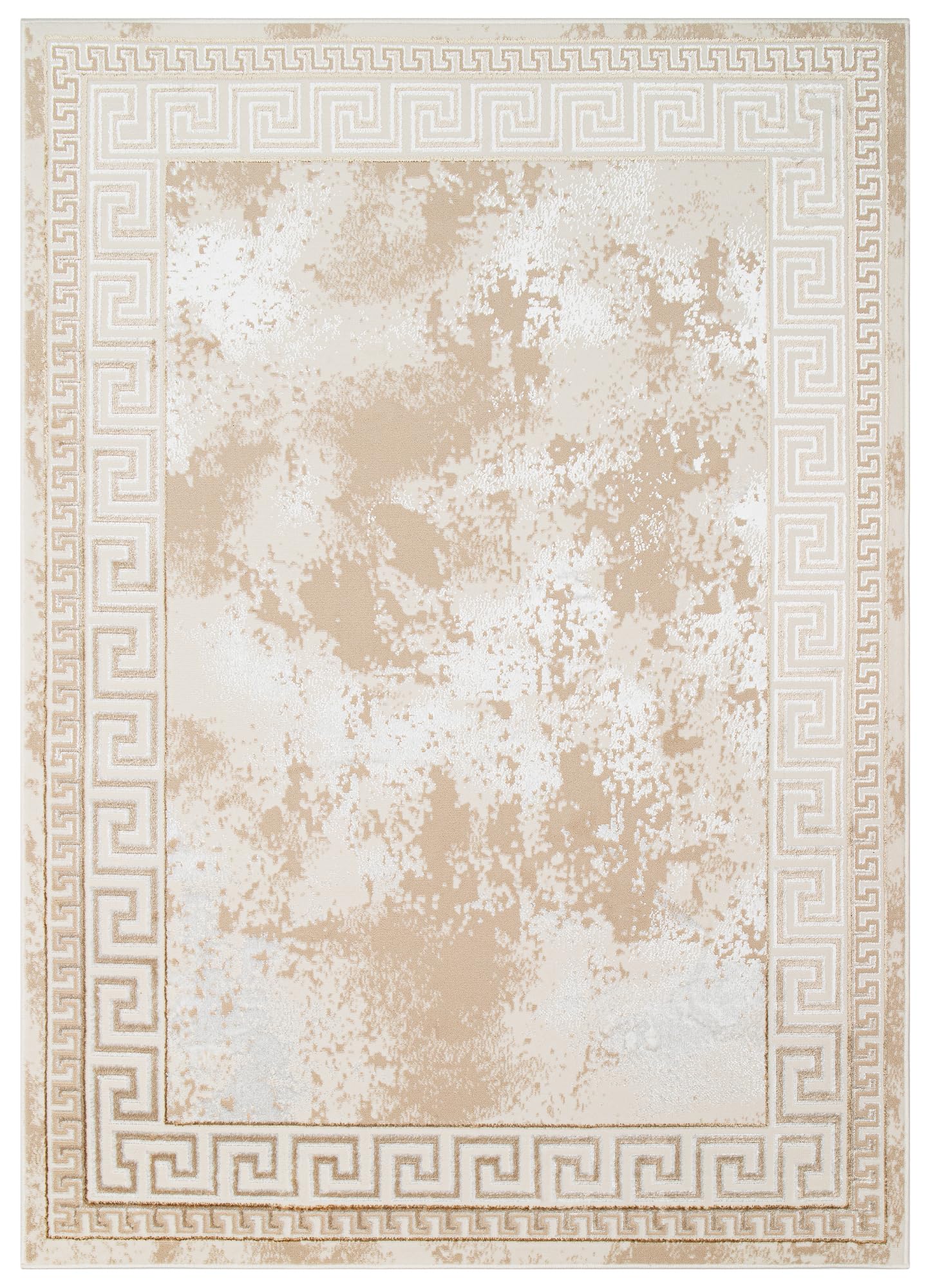 TAPISO Ares Tapis Poils Courts Design Traditionnel Vintage Beige Tacheté Bordure Effet 3D Brillant Doux Tapis Salon Chambre Oeko-TEX Résistant 140 x 200 cm