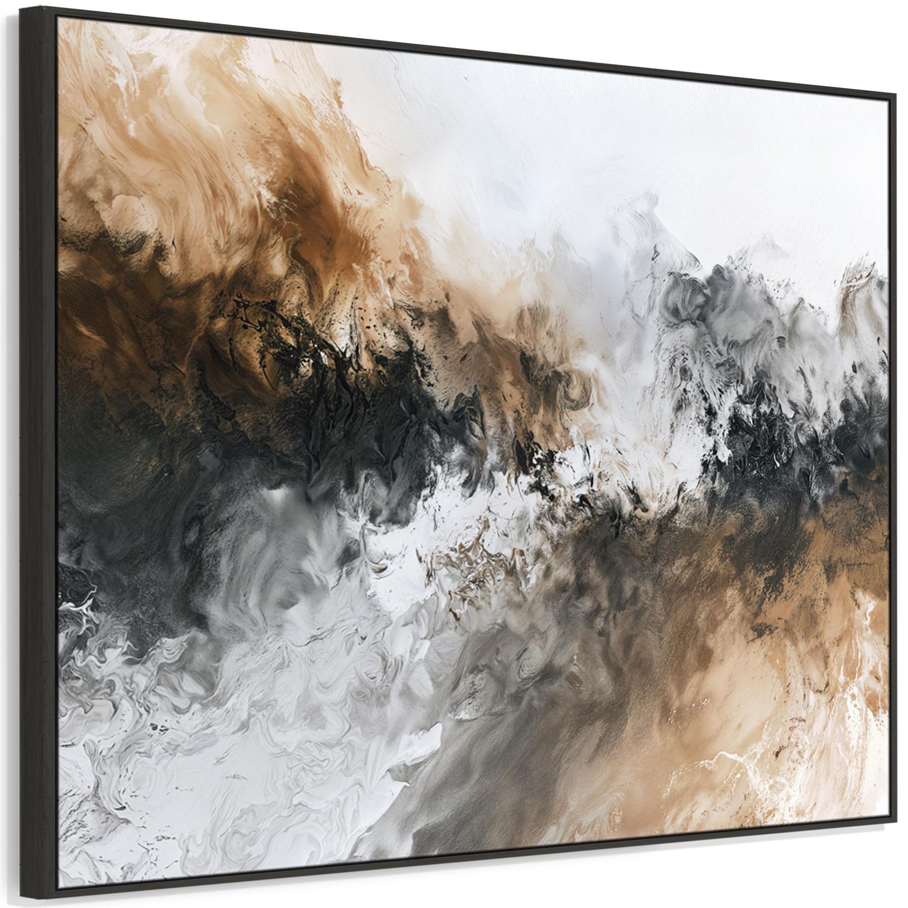 Wallfillers Brown Grey Abstract Wall Art - Tan Aura - Framed Artwork (123cm x 97cm)