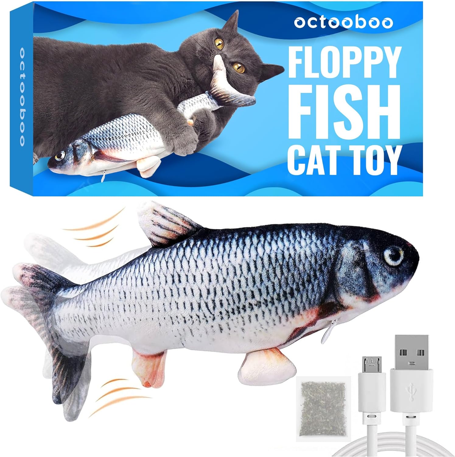 Octooboo Floppy Fish Cat Toy, Electric Floppy Fish Dog Toy