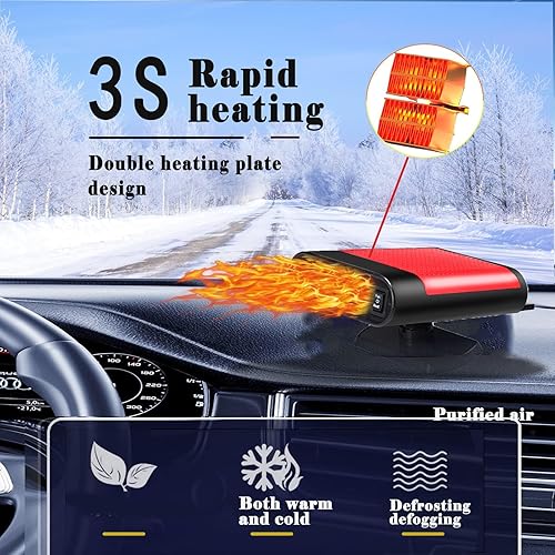 Miniatura 3 de Calentador portátil para automóvil de 12 voltios y 150 W, ventilador de enfriamiento de calentamiento rápido, desempañador y descongelador, rotación