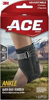 ACE Deluxe Ankle Stabilizer Brace with Side Stabilizers - Adjustable Compression Support for Sports Injury Prevention, Black