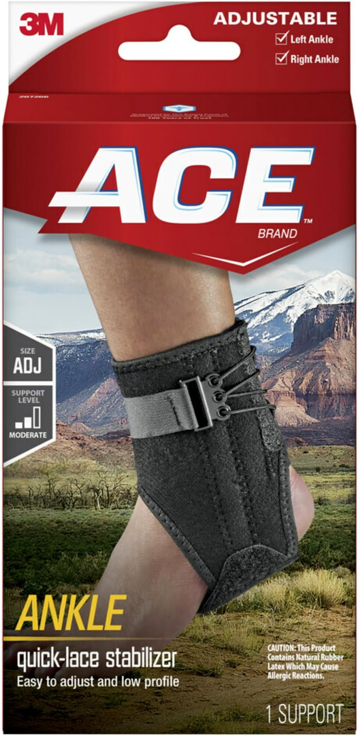 ACE Ankle Brace with Side Stabilizers, Adjustable, Black, 1/Pack