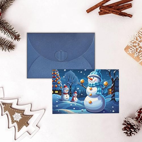 Miniatura 9 de Tarjetas de cumpleaños de muñeco de nieve de invierno con sobres, esta tarjeta de felicitación en blanco utiliza un paquete de sobre de botón de