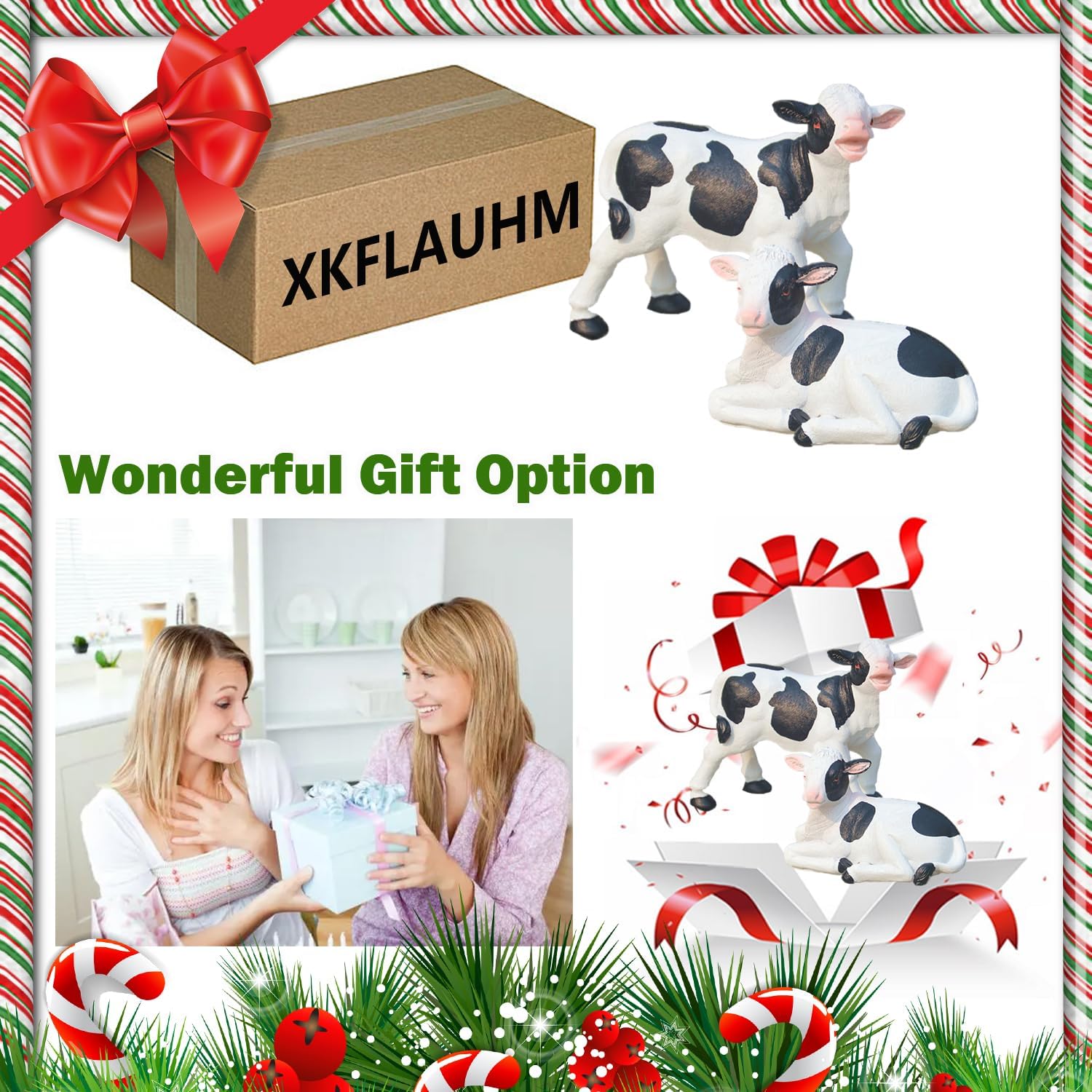 2pcs Holstein Cow Figures, Cow Statue Farm Animal Statues Cute Cow Lifelike in Any Outdoor Living Space, Patio Kitchen & Table Decor Decorations Sculpture, Farm World