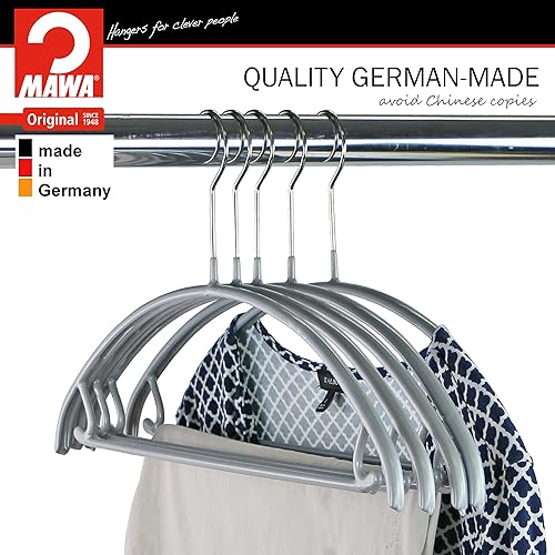 Miniatura 3 de Mawa Percha de ropa de metal antideslizante, soporte de hombro suave con ganchos para falda, modelo 42-U, juego de 100, color plateado
