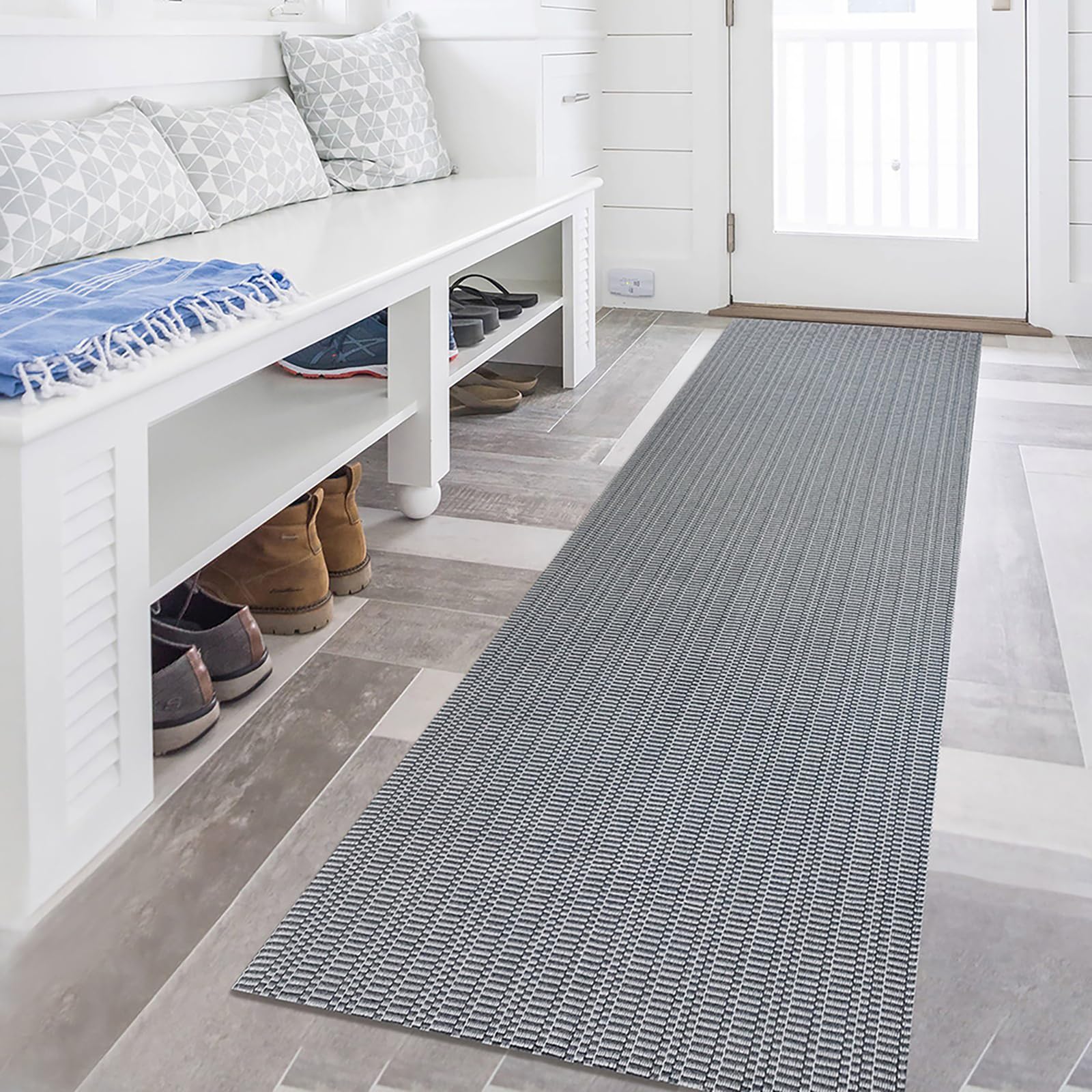 KOZYFLY Boho Runners for Hallways 2x7 ft Washable Hall Carpet Runner Non Slip Kitchen Rug Dark Gray Cotton Entryway Runner Rugs Throw Bedside Rugs for Indoor Hallway Bedroom Kitchen