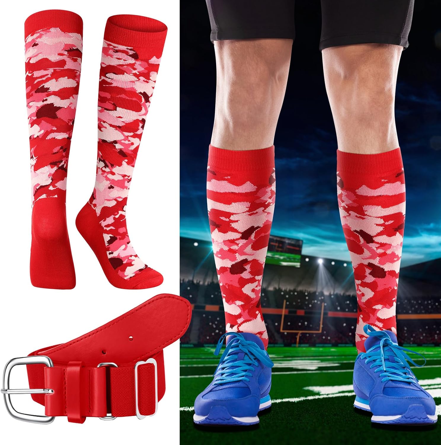 Haysandy Baseball Socks Youth Dicital Camo Baseball or Softball Socks and Belt Set Softball Belt for Boys Girls
