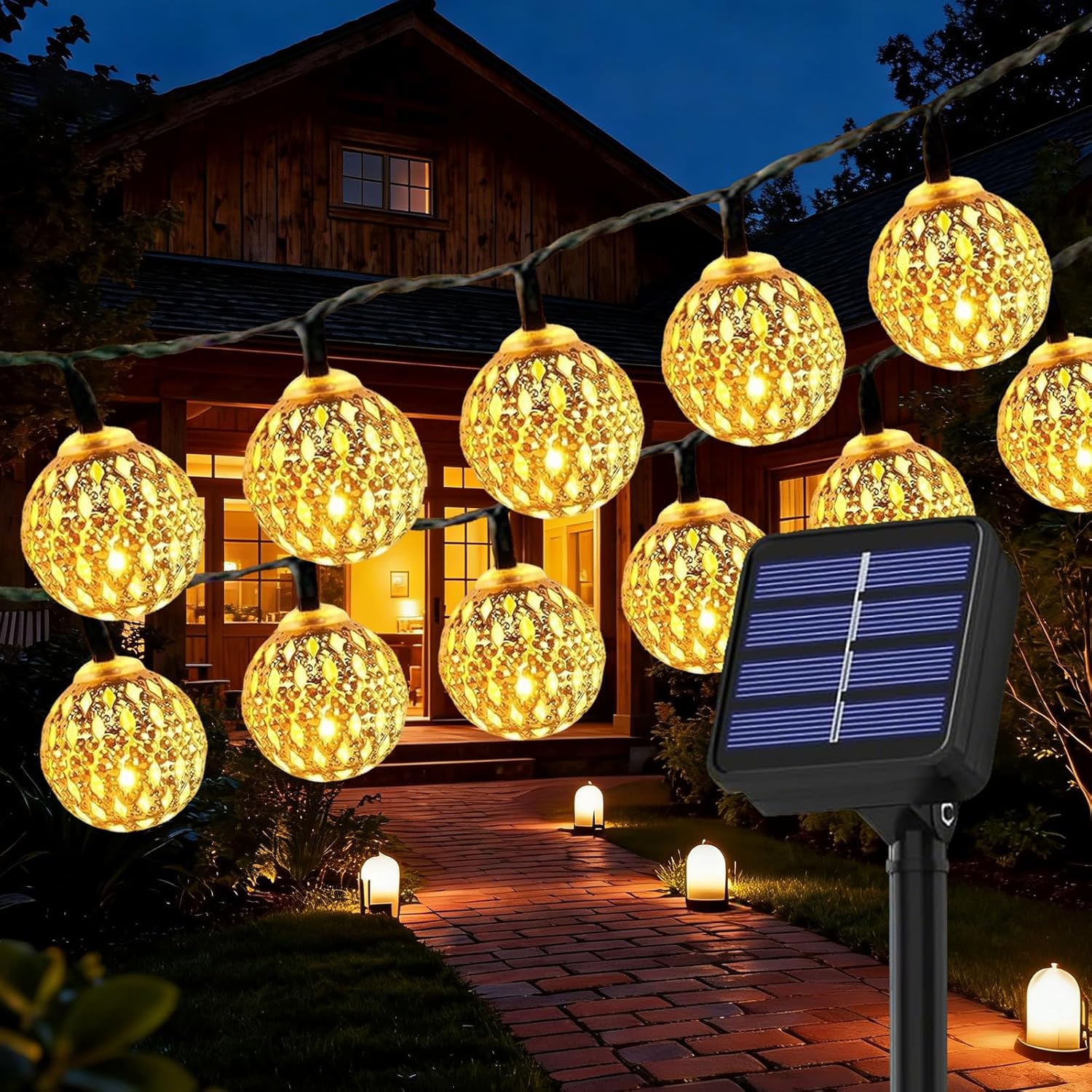 7.5M Guirnaldas Luces Exterior Solares,Cadena De Luces Solares Para JardÍN, 50 LED Luces Solares De Cristal,Exteriores, 8 Modos & IP65 Impermeable para Balcón, Jardines, Patios, Fiestas, Decoración