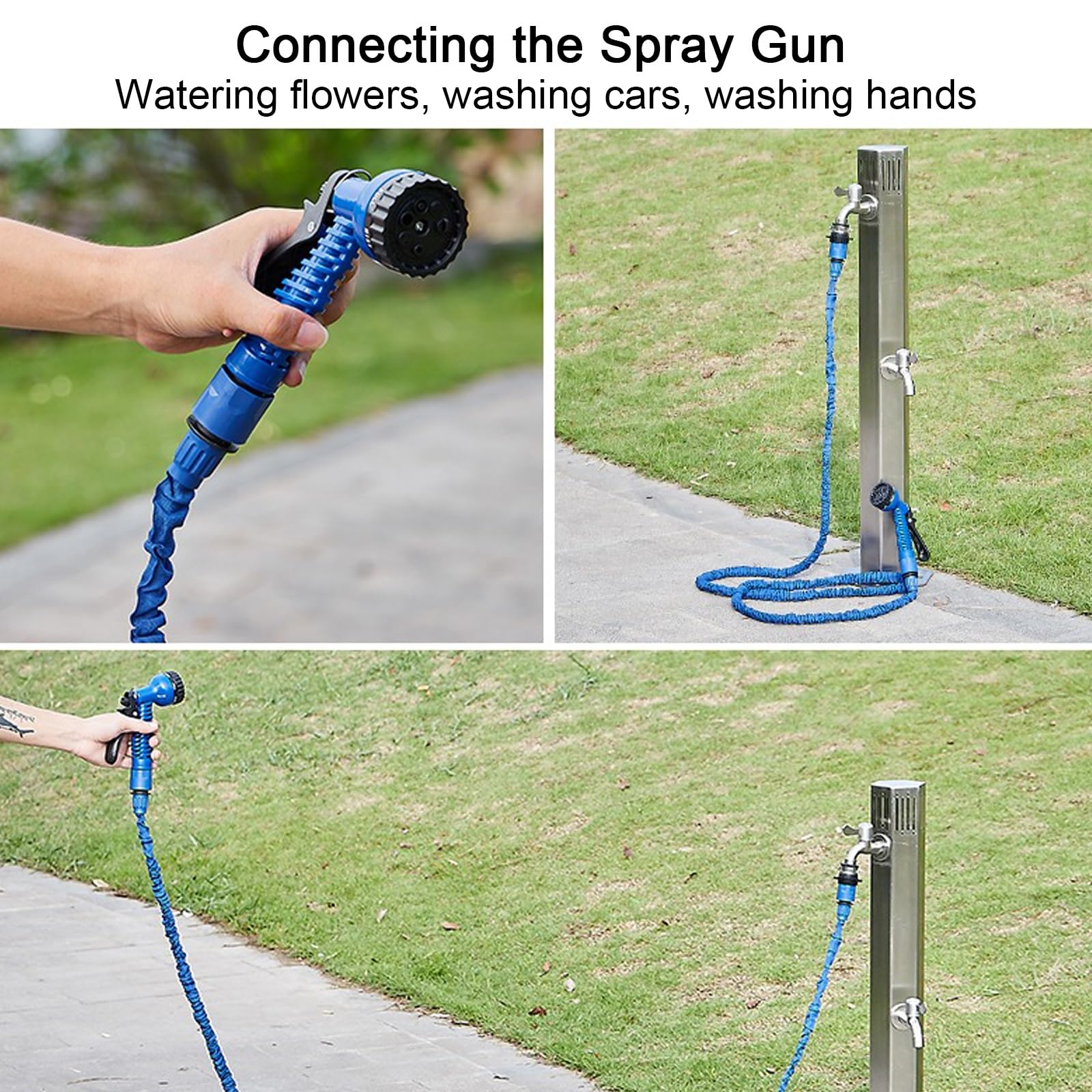Fuente Jardin Cascada, Grifo Lavadora Doble, Salidas Dobles de Agua Alta y Baja con 2 Grifos, Apto para Riego