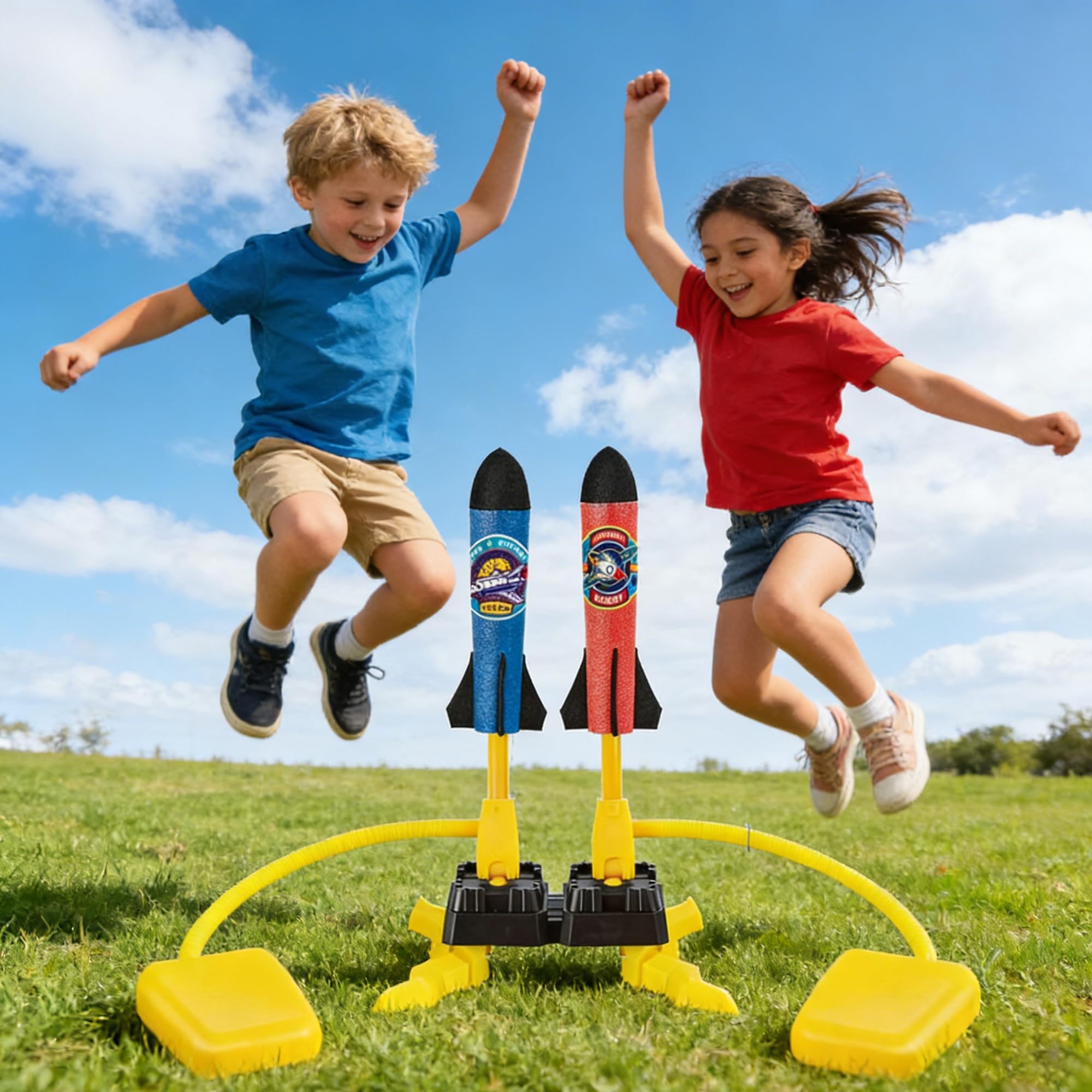 Razzo Spaziale Giocattolo, Lanciarazzi Bambini Gioco a Due Giocatori con 6 Razzi di Schiuma, Lanciarazzi Giocattolo per Giochi Regalo Bambino 4 5 6 7 8 9 10 Anni Maschio