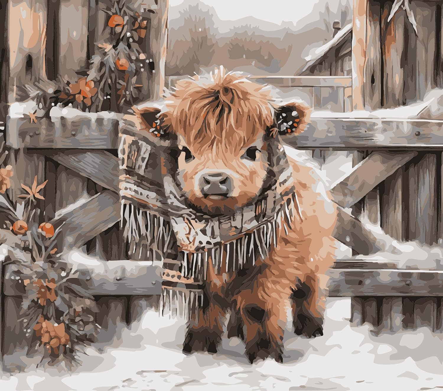 Cow Paint by Numbers for Adults Farmhous Wooden Vintage Canvas Highland Cow DIY Acrylic Adult Paint by Number Kits Colorful Cute Cow Paintworks Animals Artwork Wthout Frame, 20"x28"