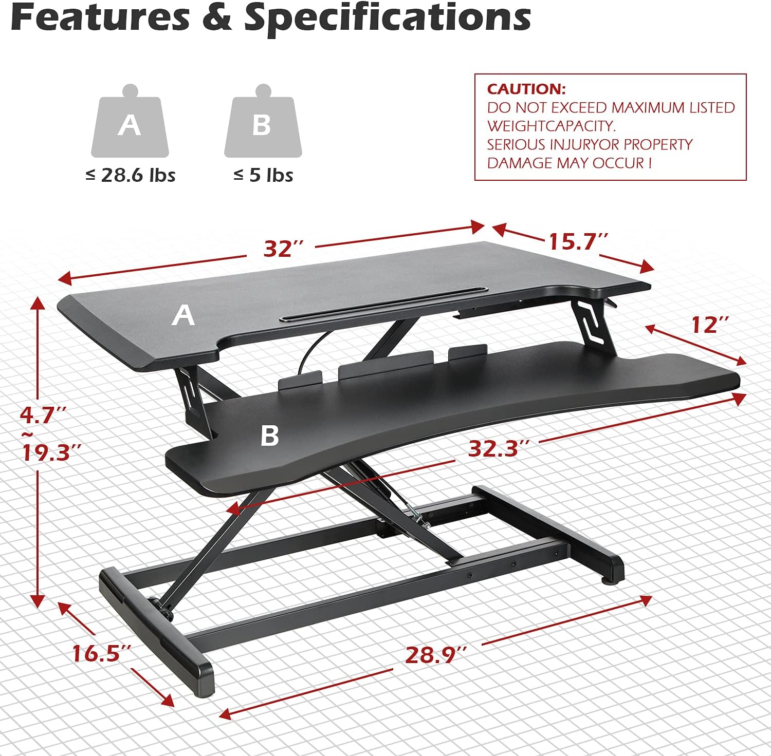 OUTFINE Standing Up Desk Converter Height Adjustable Home Office Desk Sit Stand Riser Workstation with Keyboard Tray (Black, 32'') : Office Products