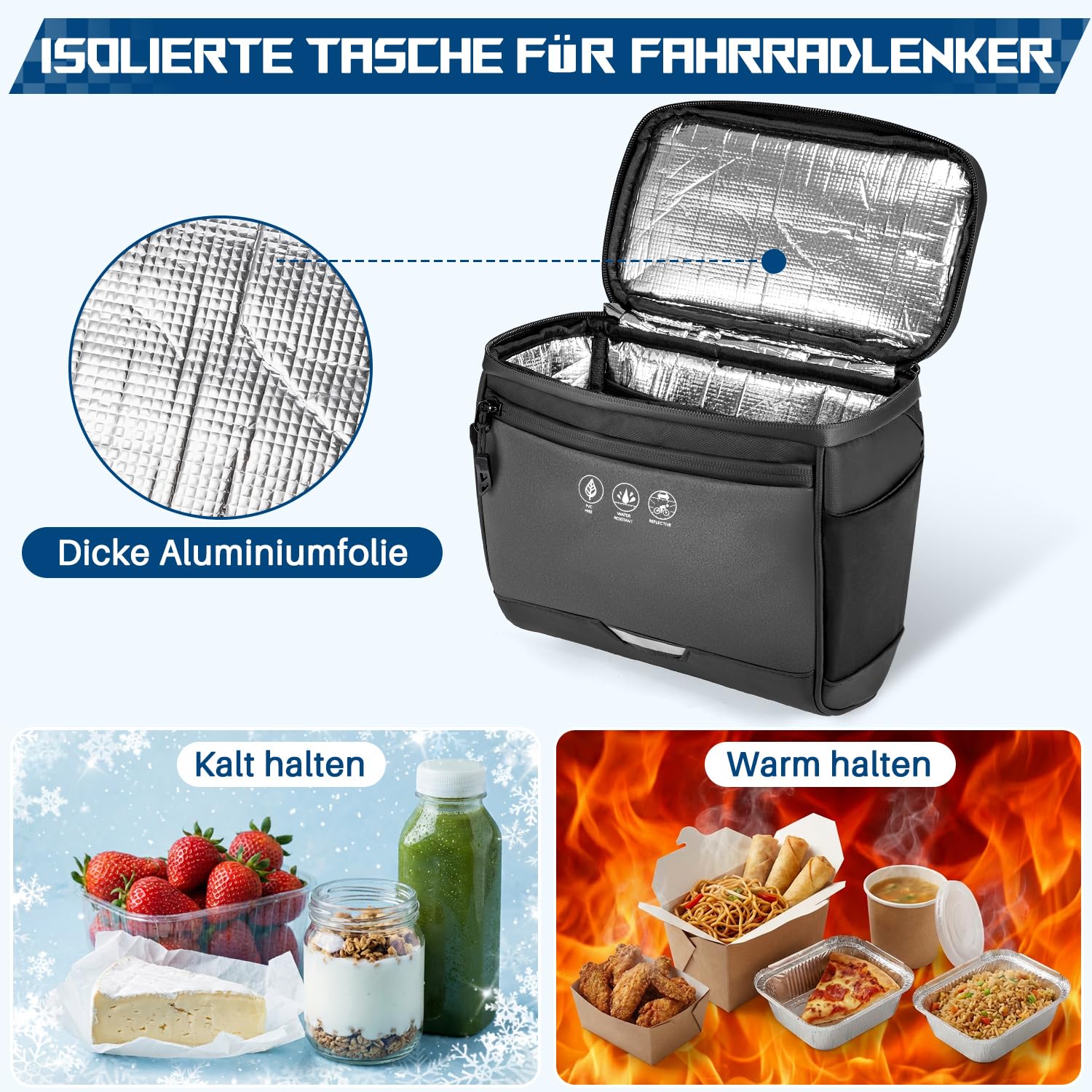 Eyein Fahrrad Lenkertasche, 3,5L Wasserabweisende Isolierte Fahrradtasche Lenker mit Regenschutz und Touch-Handytasche, Reflektierende Fahrradkorb vorne mit Schultergurt für Ebike Radsport