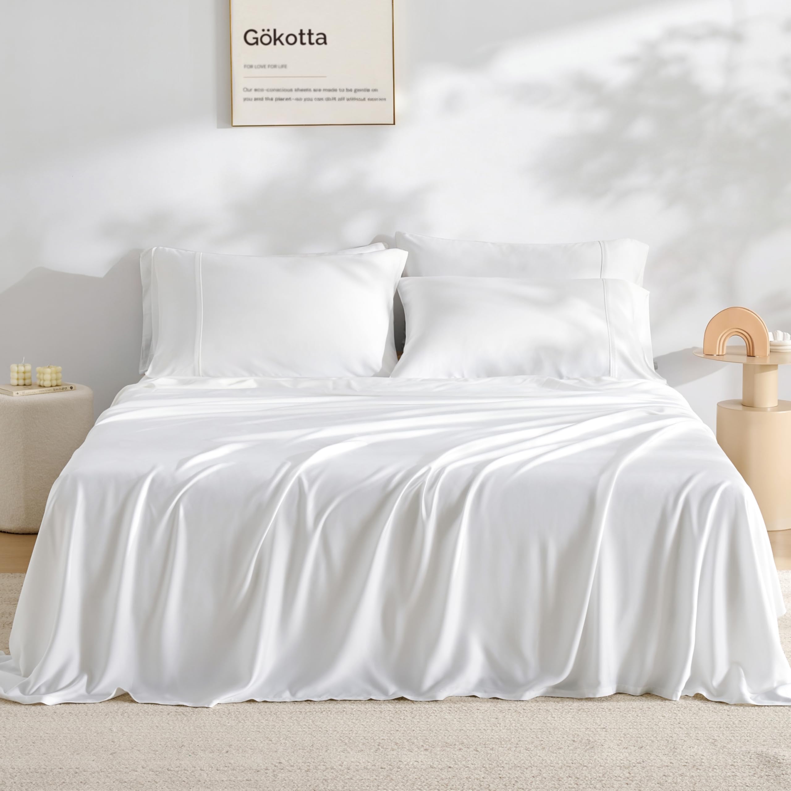 Bamboo Sheets King by Gökotta, FSC® Certified Bamboo Rayon Sheets King Size, 16 Inch Pocket Fitted Sheet with Elastic Corner Straps, Breathable Luxury and Soft King Sheets 4 Piece (Cream White, King) — view 26
