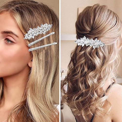 Miniatura 8 de 3 pinzas para el pelo nupcial con diamantes de imitación, horquillas de cristal, horquilla plateada, pasador de joyería para novias, damas de honor,