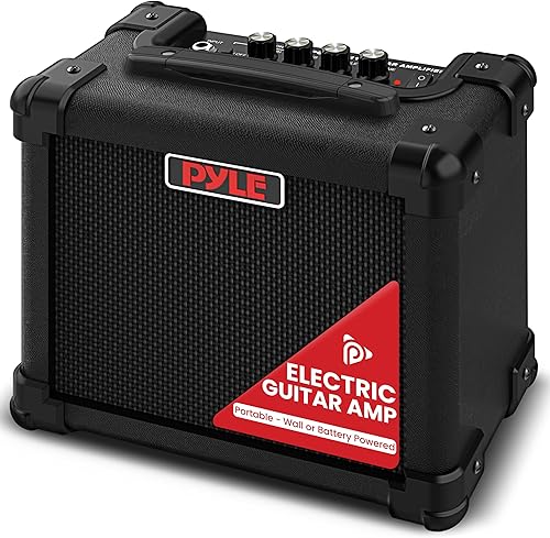Pyle Amplificador de guitarra eléctrica portátil Batería o pared Mini amplificador de instrumento de práctica de 10 W con altavoz de alta
