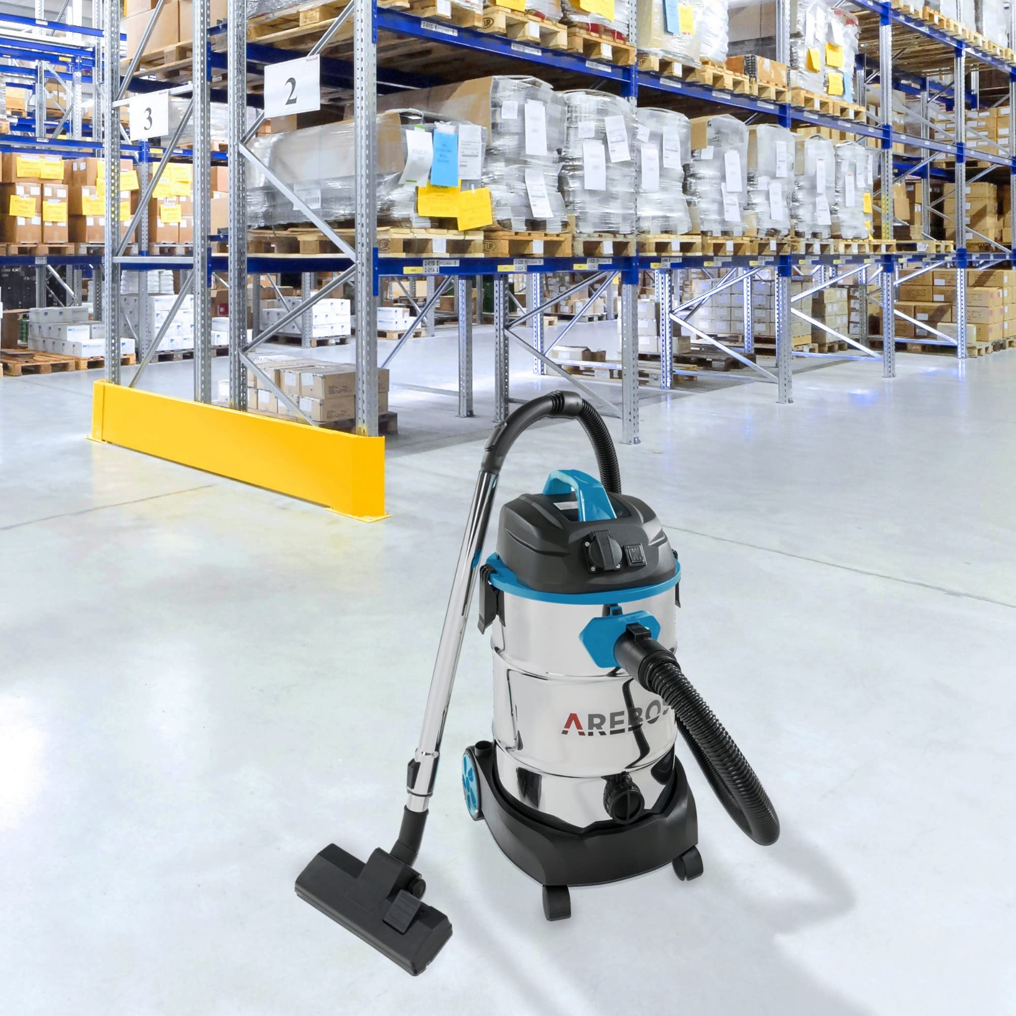 Arebos Aspirador Industrial de Acero Inoxidable | Aspiradoras en seco y húmedo | Utilizar como Aspirador de Cenizas | Aspiradores industriales con y sin Bolsa | 1600W | 30L | Azul