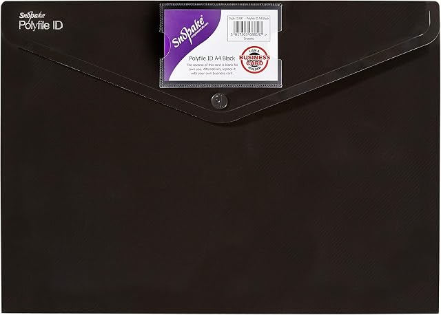Snopake A4 Polyfile ID Popper Wallet with Press Stud Closure  Black [Pack of 5] Ref: 12491