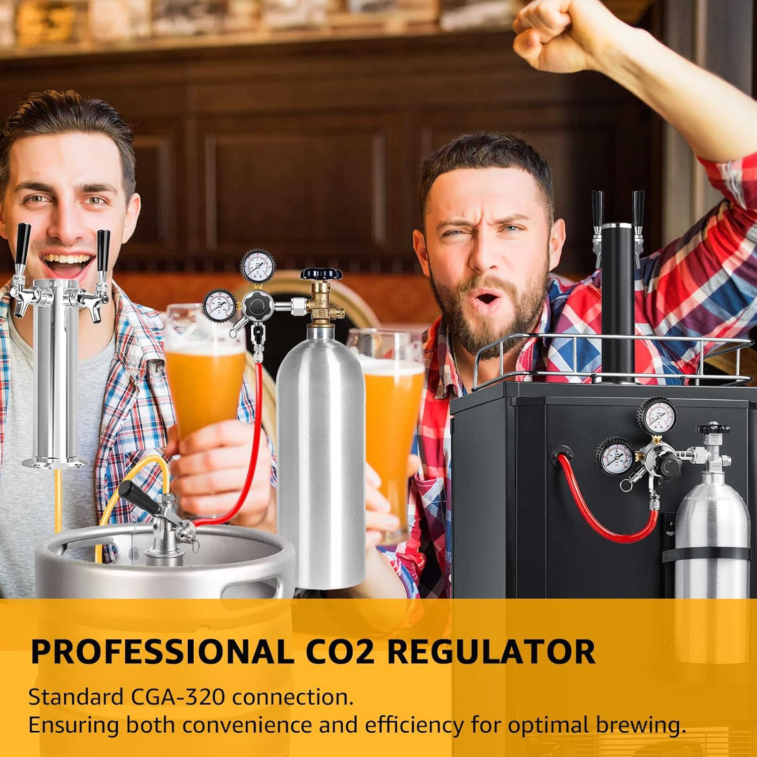 CO2 Regulator for Kegerator CGA-320 Kegerator Regulator with 1/4" & 5/16" Barb,Draft Beer CO2 Tank Regulator Kegerator Parts for Party,Wedding