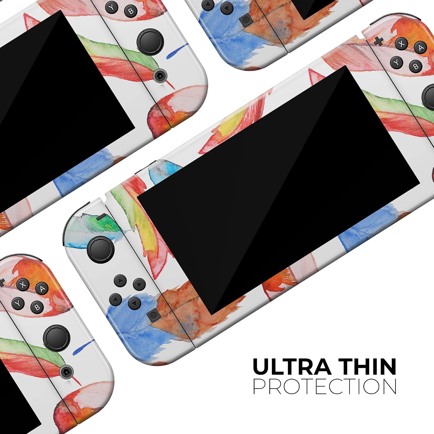 Design Skinz - Compatible with Nintendo 3DS XL - Skin Decal Protective Scratch-Resistant Removable Vinyl Wrap Cover - Vibrant Colorful Brushed Feathers