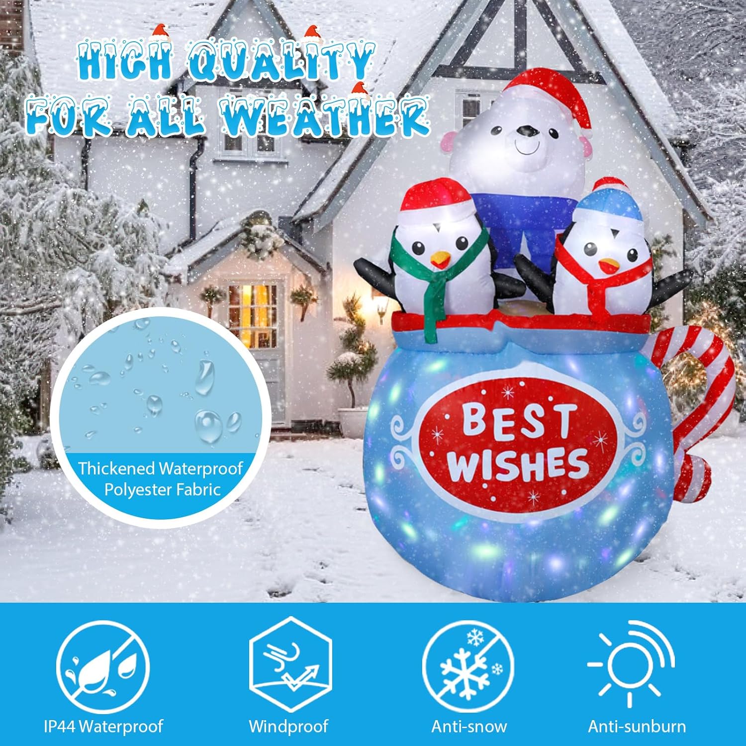 6FT Christmas Inflatables Outdoor Decs, Inflatable Polar Bear and Penguins in The Cup, Built-in Colorful LED Light, Blow Up Yard Decor for Lawn Garden Indoor Xmas Party, for Him, Her - Image 7