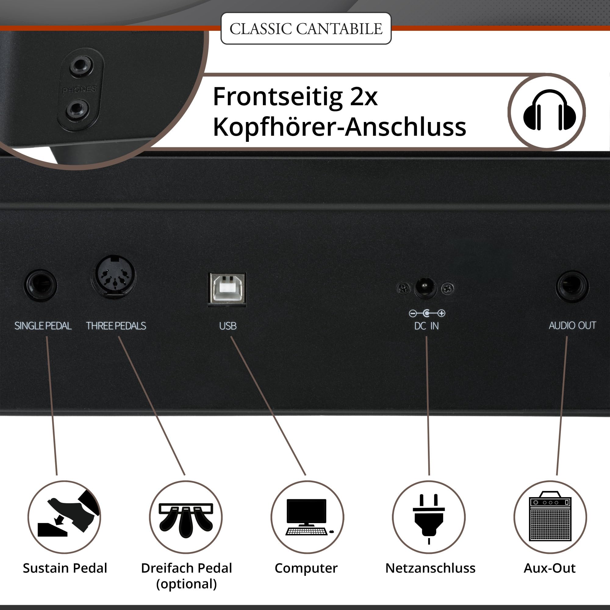 Classic Cantabile SP-316 Stage Piano Stage Set Schwarz, 20 Voices | 88 anschlagsdynamische Hammertasten, Graduierte Gewichtung der Tasten, DAAS-Sampling-Technologie, 20 Rhythmen, 50 Demo-Songs