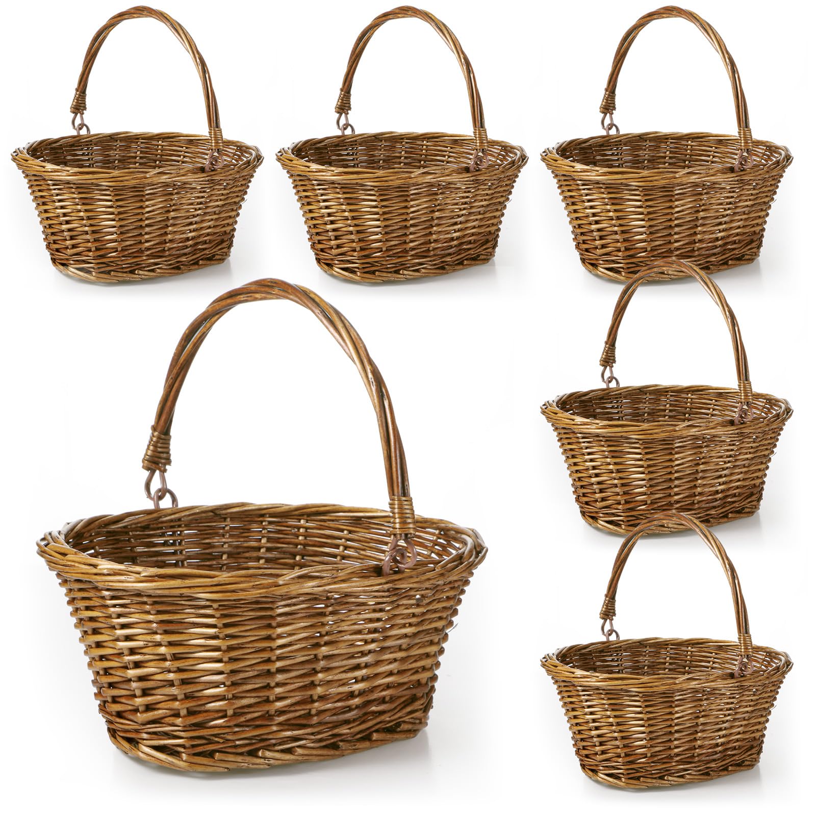Barydat Kleiner Weidenkorb mit Griff, Blumenmädchenkörbe, oval, geflochten, Geschenkkorb für Hochzeiten, Picknick, Babyparty, Zuhause, Garten, Dekoration, Braun, 30,5 x 22,9 x 12,7 cm, 6 Stück
