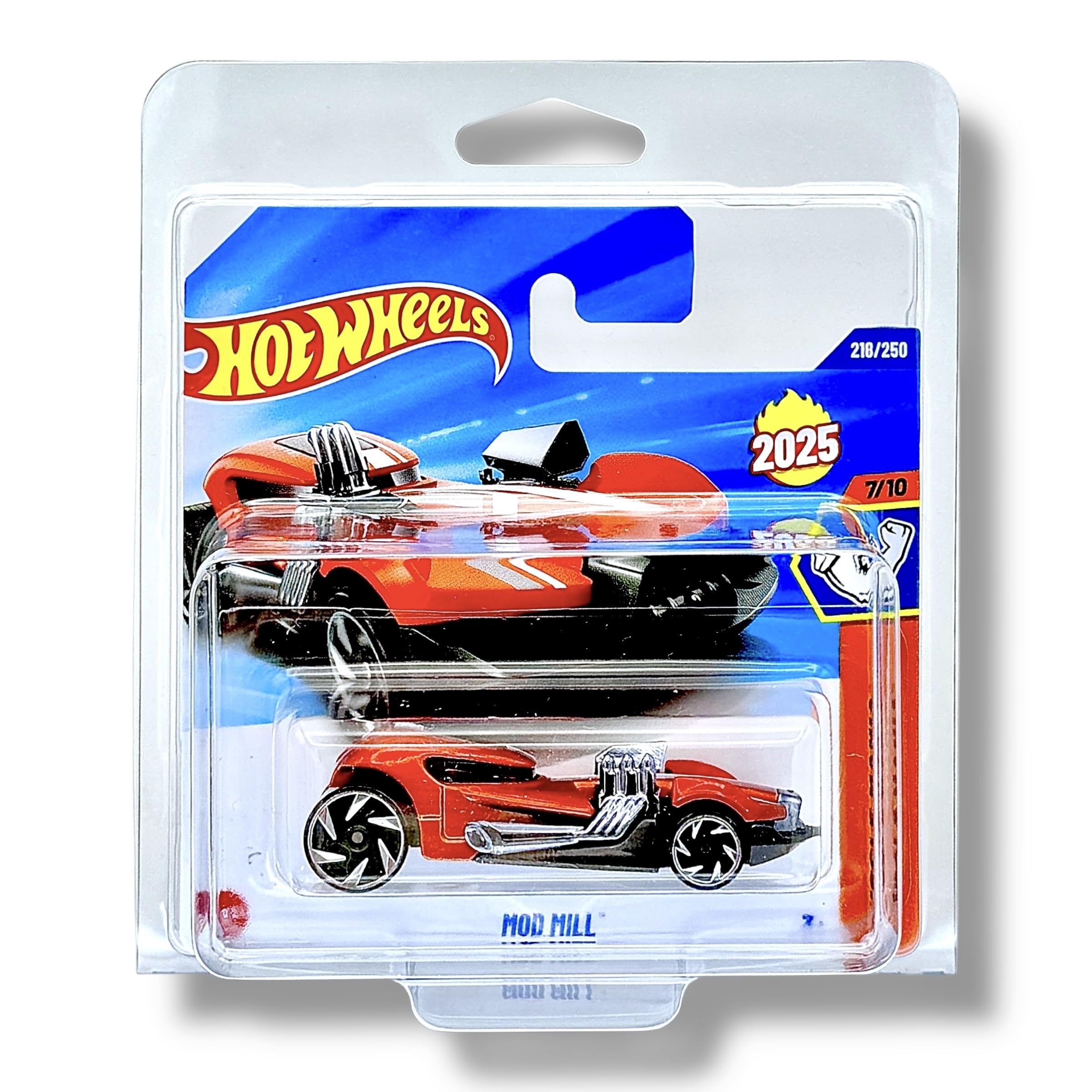 Hot Wheels Mod Mill (Orange, White & Grey) 7/10 Muscle Mania - 2025-218/250 (Short Card) - includes a KLAS Car Keeper Protector Case - HYW47
