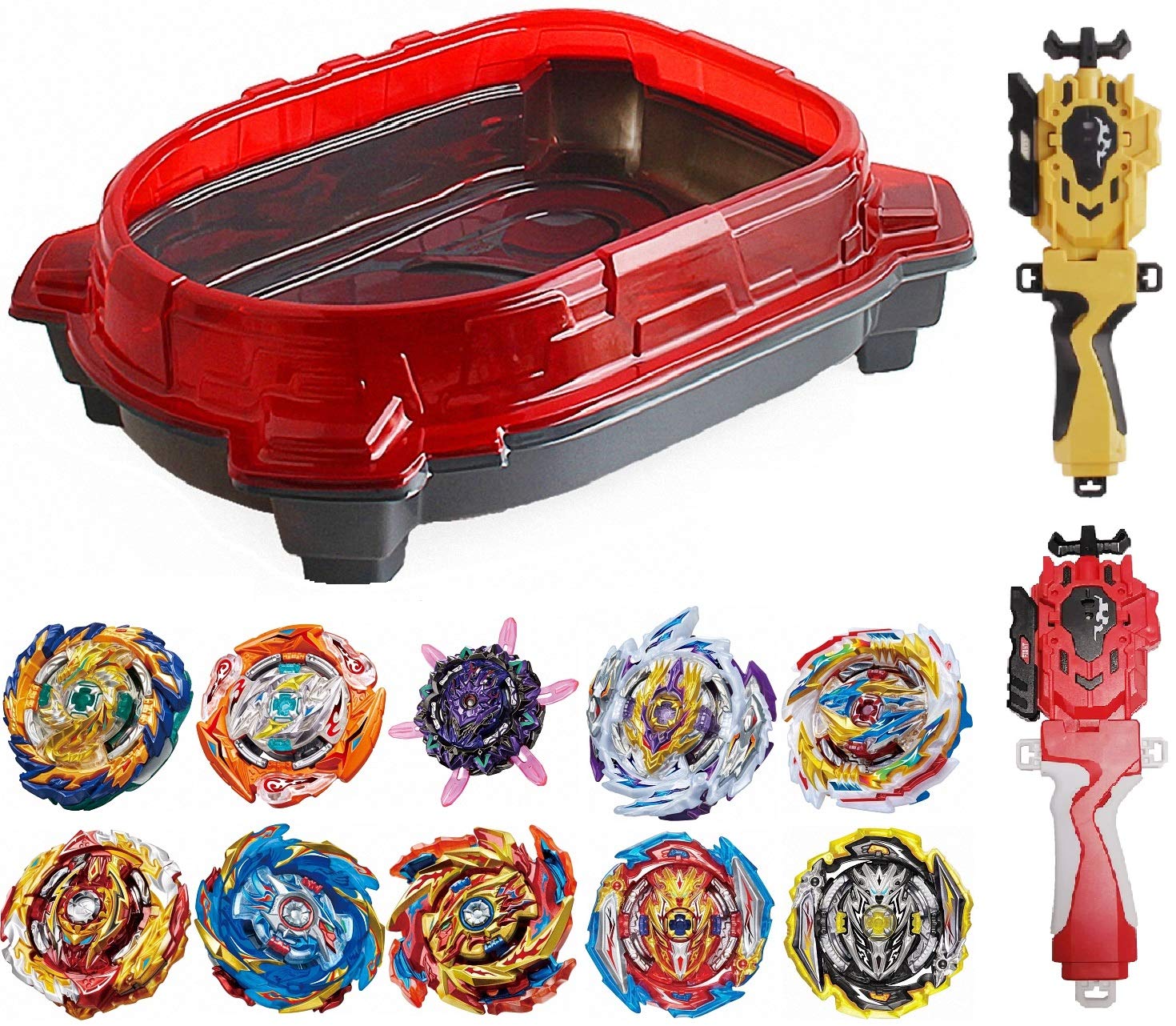 GiGimelon Complete Set Beystadium + 10*Battling Tops + 2*Launchers + Stickers, Burst Gyros Battle Set, Kids Boys Birthday Party Gift Idea