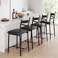 IDEALHOUSE 26 Inch Counter Height Bar Stools Set of 4, Upholstered with Back & Thick Cushion, Black Modern Kitchen Island Chairs