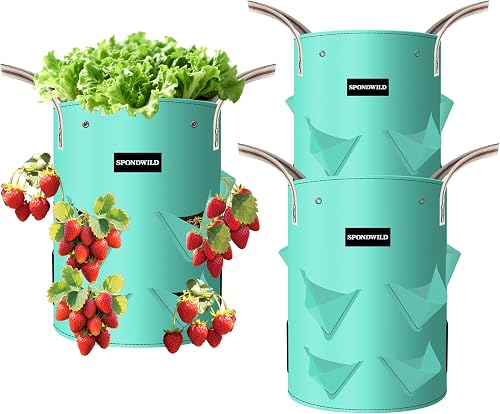 SPONDWILD 3 Pack 10 Gallon Strawberry Planter Bags with Breathable Windows