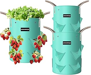 3 Pack 10 Gallon Strawberry Grow Bags, Heavy Duty PE Plant Pots with Breathable Windows and Drainage Holes, Ideal for Strawberries, Veggies, Flowers and Balcony