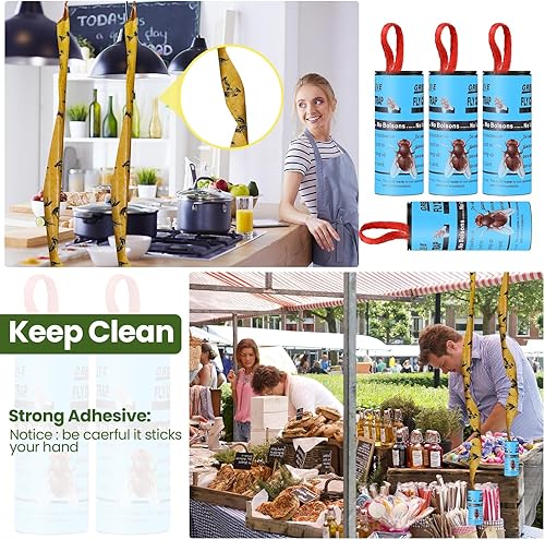 Miniatura 13 de Qualirey Paquete de 160 tiras adhesivas para moscas para interiores y exteriores, cinta de papel para colgar moscas, trampa para insectos voladores