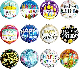 24 Pcs Happy Birthday Foil Balloons 18 inch Round Helium Floating Mylar Balloon Inflatable Balloons for Birthday Party Decorations Supplies,12 Patterns