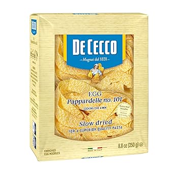 De Cecco Egg Pappardelle No. 101 Pasta, 8.8 Oz, Authentic, Slow Dried, Made with Cage Free Eggs & Durum Wheat, Versatile Pasta for Sauces & Recipes, Made in Italy