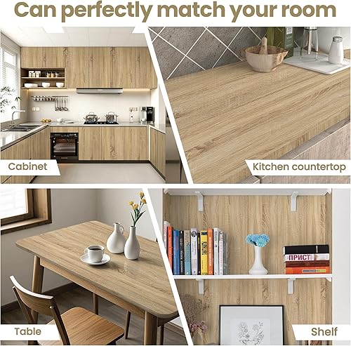 Miniatura 18 de LXCREAT Papel de contacto de bloque de carnicero de madera sintética, papel tapiz Shiplap para despegar y pegar, tablones de madera para paredes