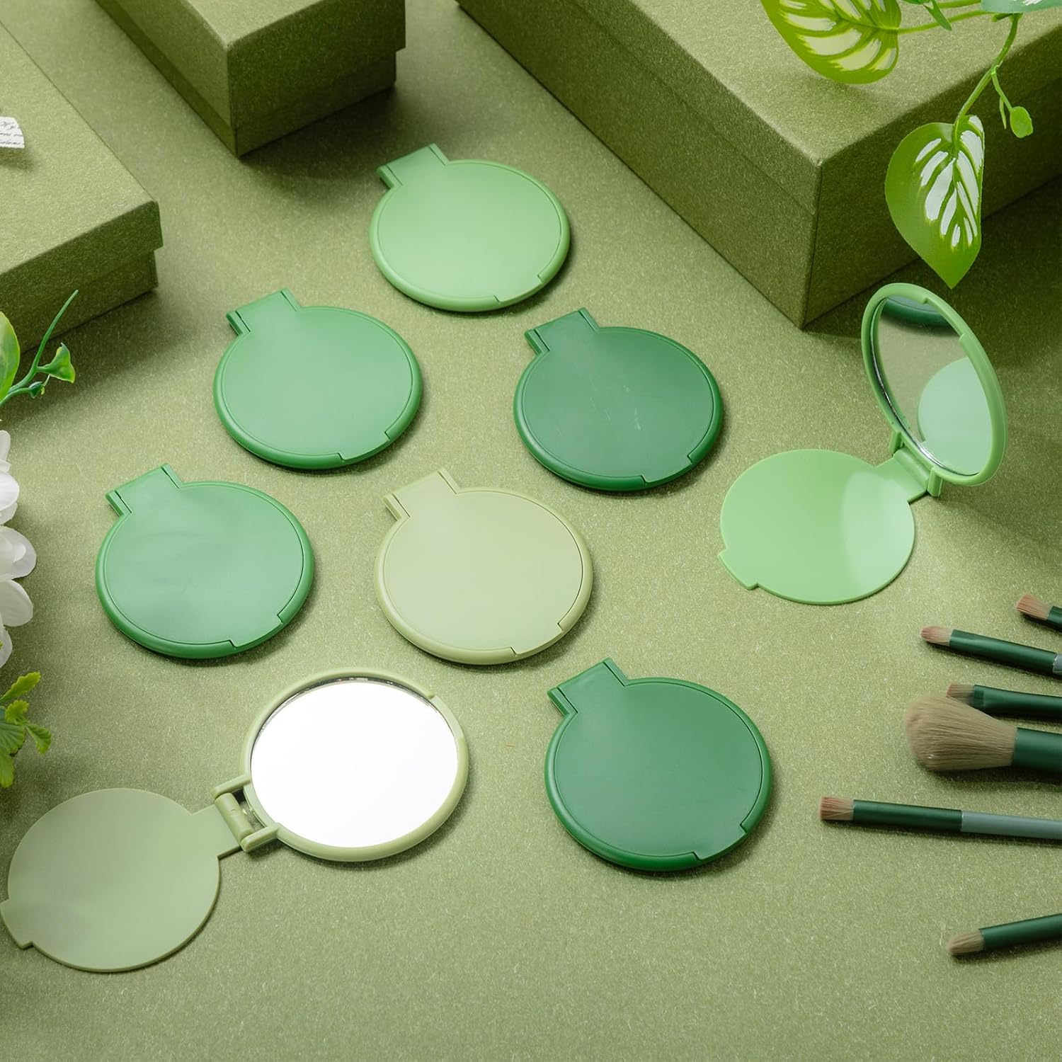 Amyhill 24 Pcs Small Compact Mirrors Bulk Mini Pocket Mirrors Purse Portable Folding for Wedding Guest Baby Shower Birthday Party Favor Women Gifts Travel (Pure,Sage Green) - Image 2