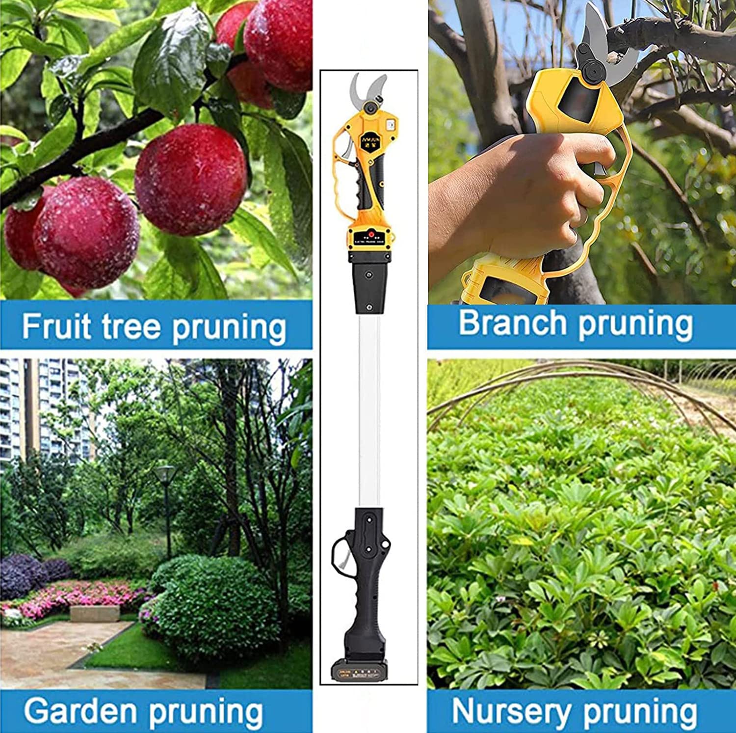 Tijera Electrica Bateria, Tijeras Podar Telescópicas, Jardines Granjas Huertos,Las Tijeras Podar Eléctricas, Usar Parques, Granjas, Huertos, Invernaderos,220v-190cmextensionrod