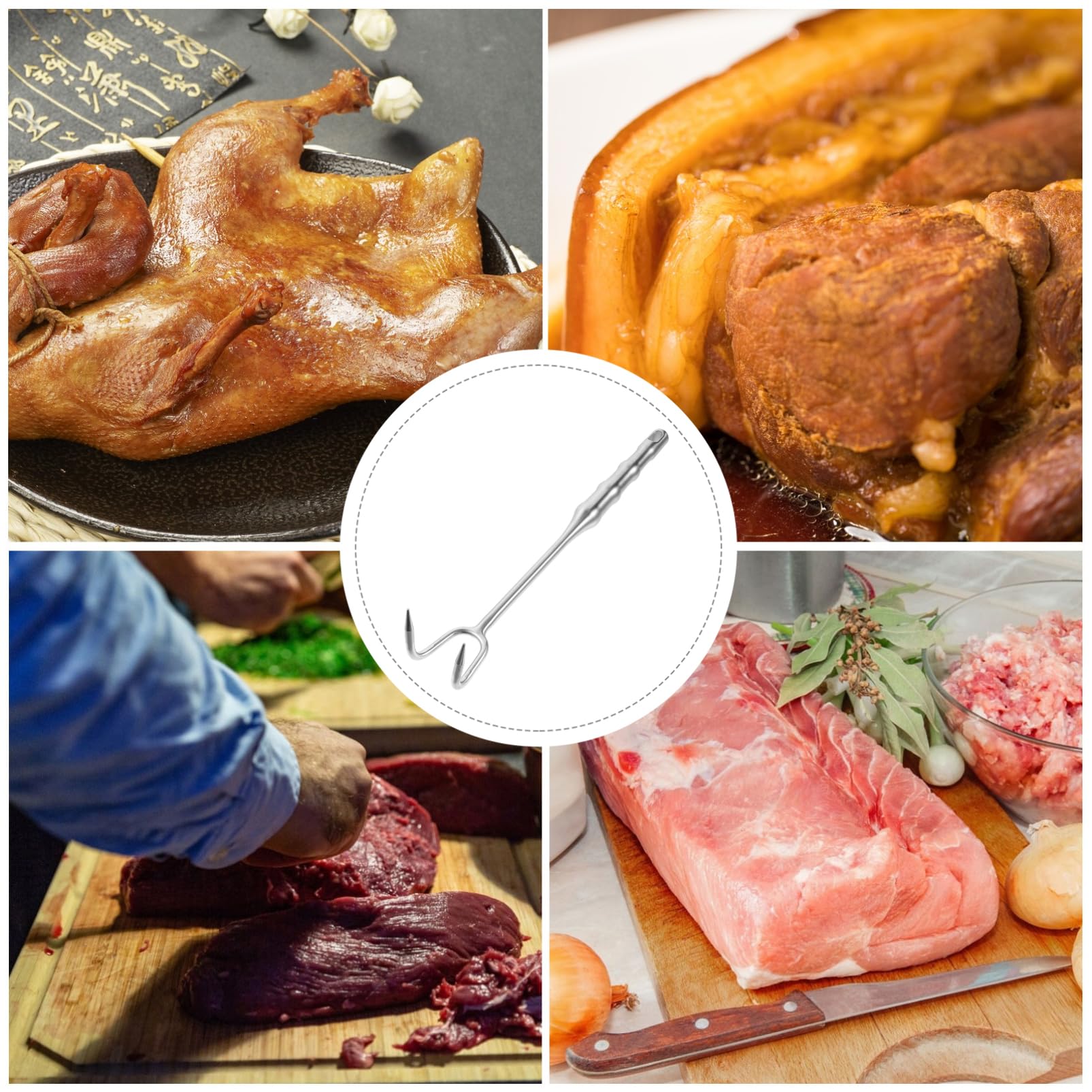 Cabilock Food Flipper Hook Stainless Steel Meat Turner for Cooking Easy to Clean for Camping Parties Heavy-duty Design for Effortless Meat Handling