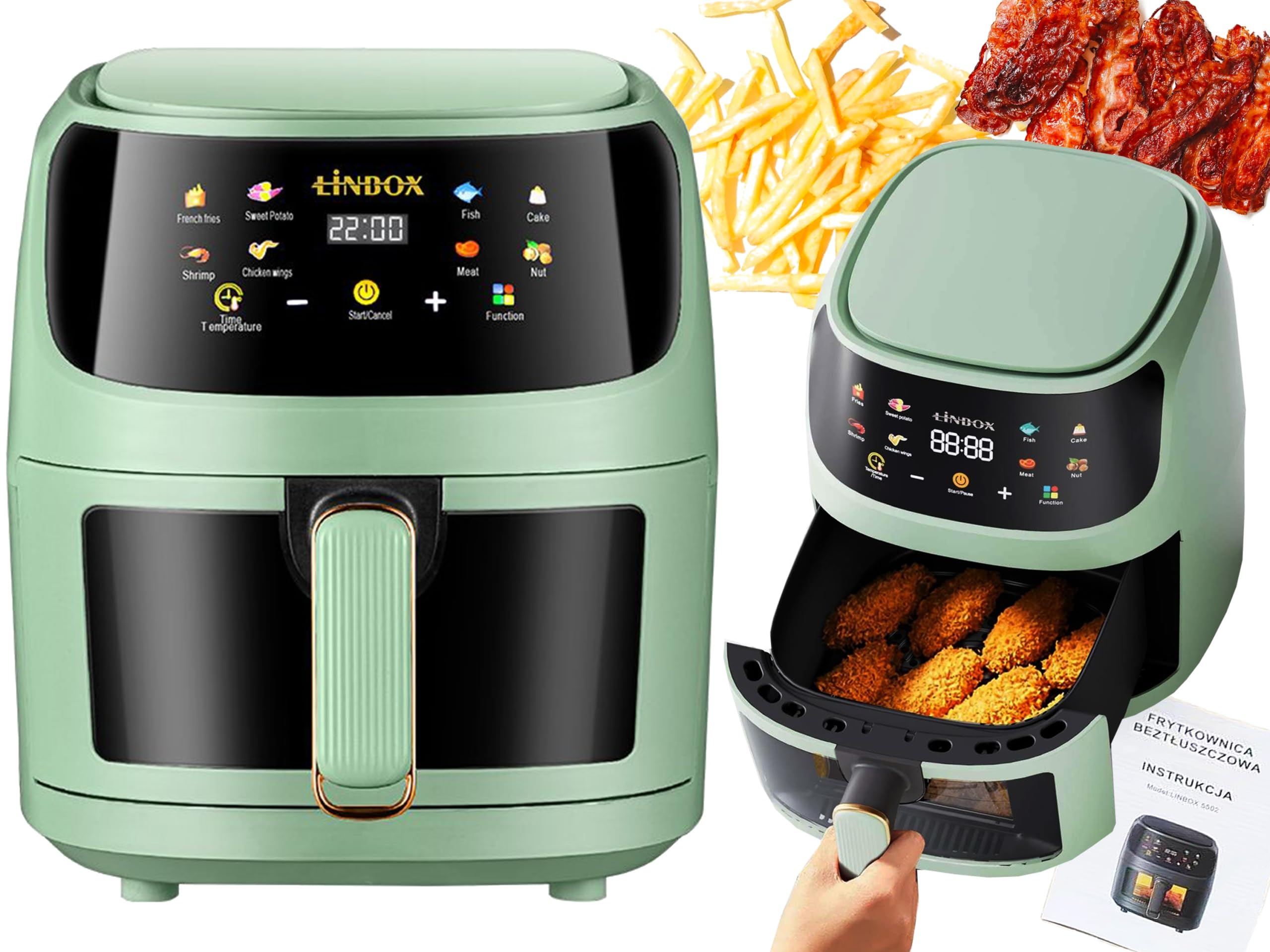 FRYTKOWNICA BEZTŁUSZCZOWA AIR FRYER LINBOX ZIELONA