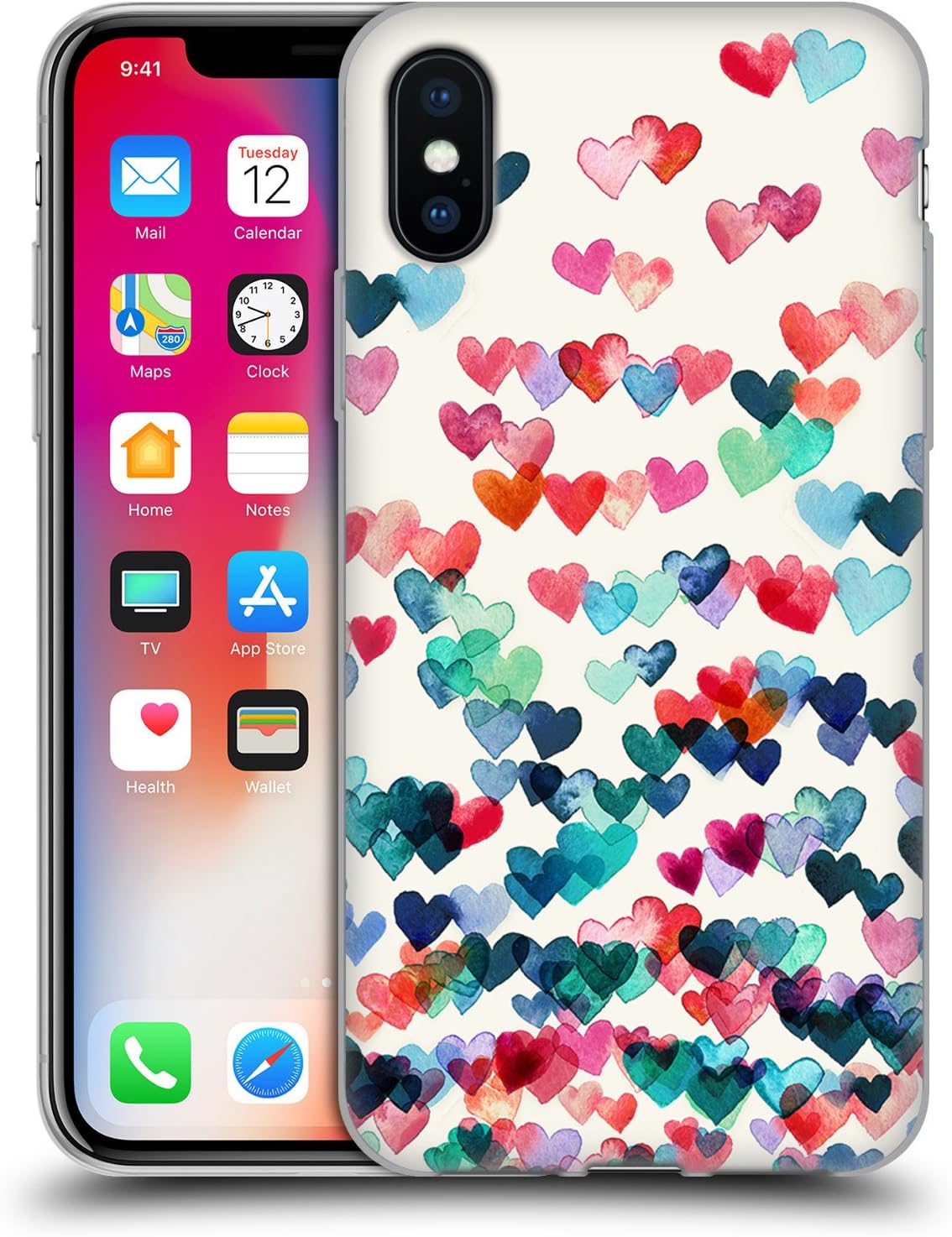 Head Case Designs Officially Licensed Micklyn Le Feuvre Watercolour Heart Connections Patterns Gel Case [Military Grade] Compatible with Apple iPhone X/iPhone Xs and Compatible with MagSafe