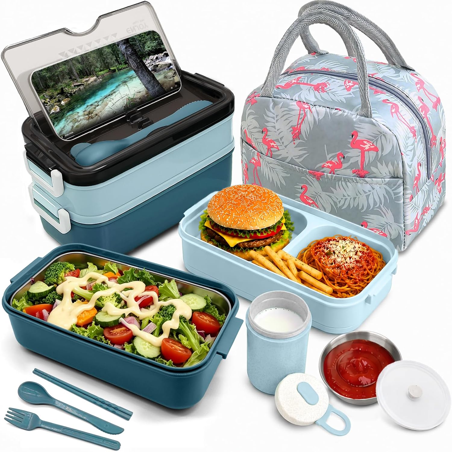 2-Tier Bento Lunch Box for Men & Adults with Insulated Lunch Bag